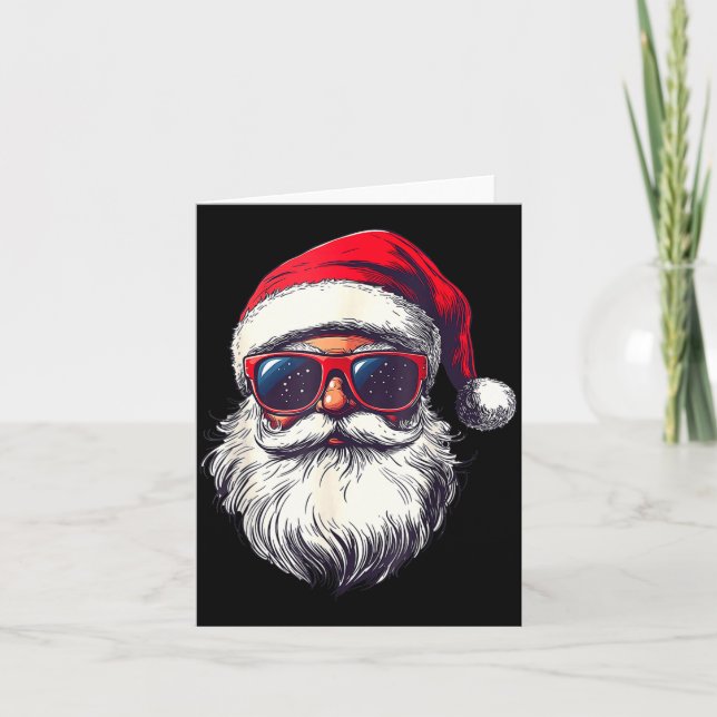Cool Santa Claus Face Retro Sungles Christmas Men  Card (Front)