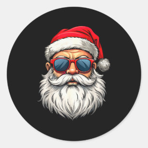 Cool Santa Claus Face Retro Sungles Christmas Men  Classic Round Sticker