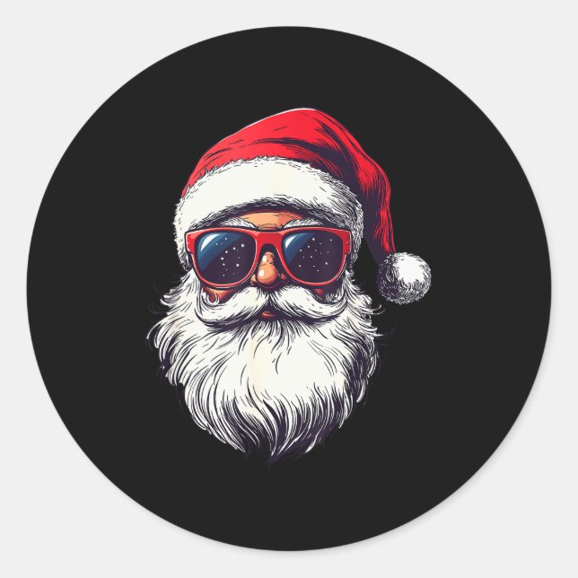 Cool Santa Claus Face Retro Sungles Christmas Men  Classic Round Sticker (Front)