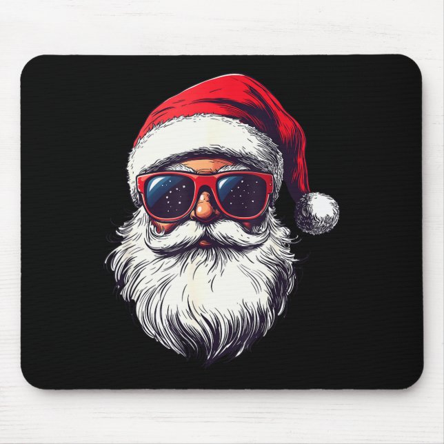 Cool Santa Claus Face Retro Sungles Christmas Men  Mouse Pad (Front)