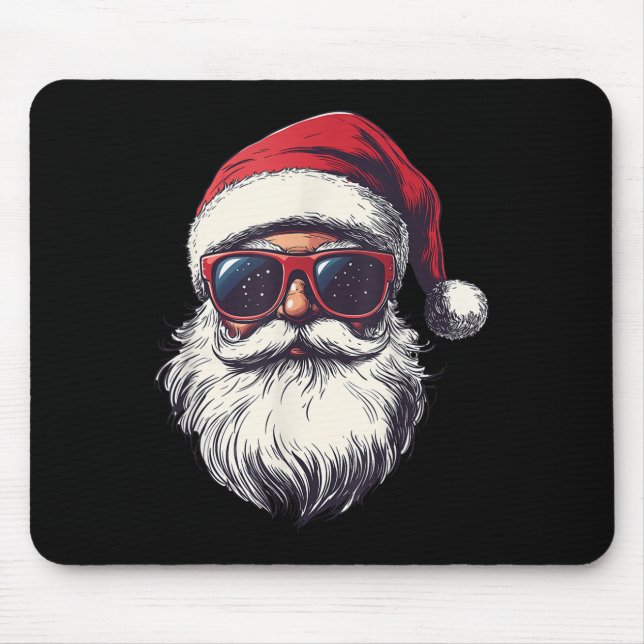 Cool Santa Claus Face Retro Sungles Christmas Men  Mouse Pad (Front)