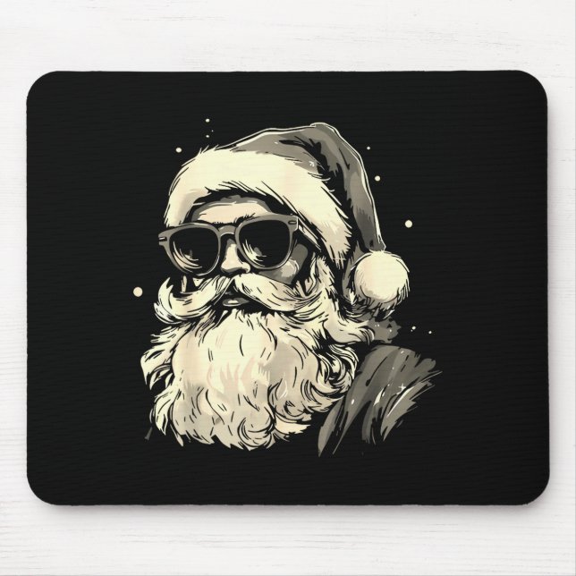 Cool Santa Claus Face Retro Sungles Christmas Men  Mouse Pad (Front)