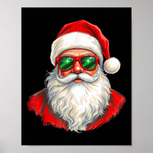 Cool Santa Claus Face Retro Sungles Christmas Men  Poster