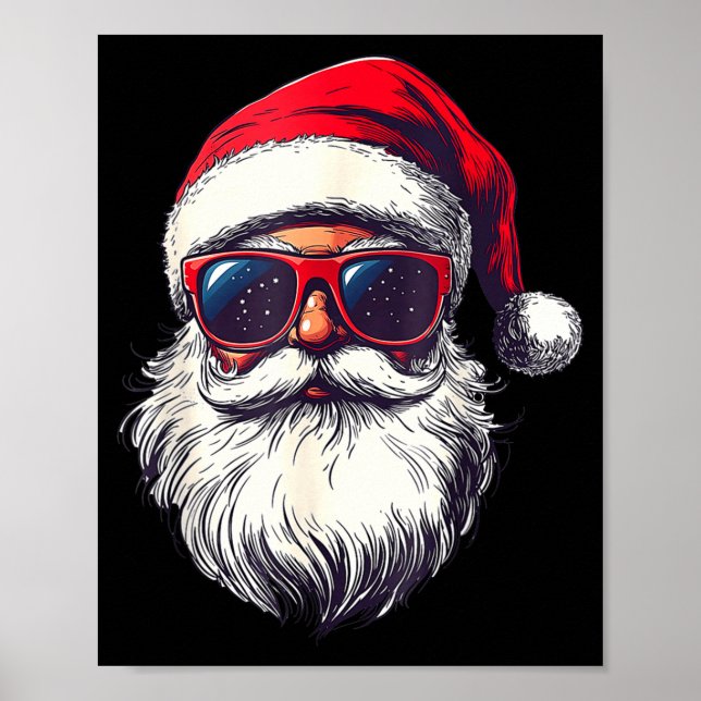 Cool Santa Claus Face Retro Sungles Christmas Men  Poster (Front)