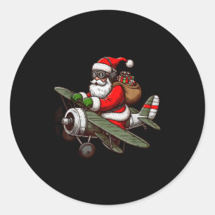 Cool Santa Claus Flying Airplane Pajama Christmas  Classic Round Sticker