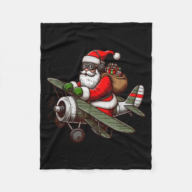 Cool Santa Claus Flying Airplane Pajama Christmas  Fleece Blanket (Front)