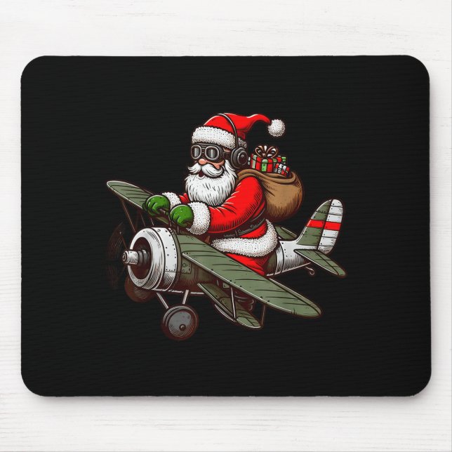 Cool Santa Claus Flying Airplane Pajama Christmas  Mouse Pad (Front)