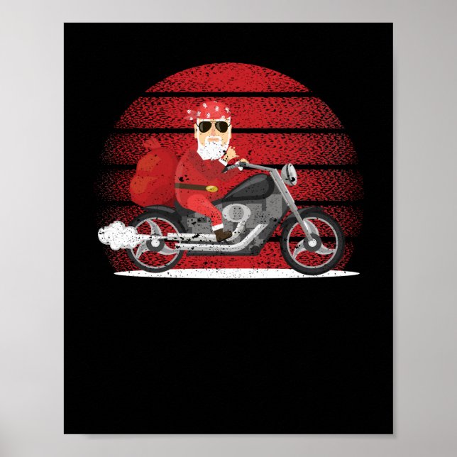 Cool Santa Claus Funny Christmas Riding Poster (Front)