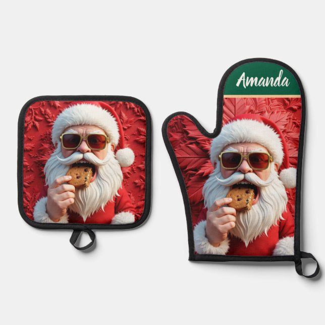 Cool Santa Claus Oven Mitt & Pot Holder Set (Front)