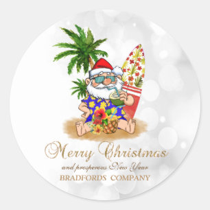 Cool Santa Claus,Palm Tree,Beach Bokeh  Classic Round Sticker