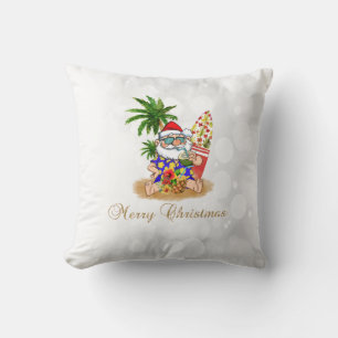 Cool Santa Claus,Palm Tree,Beach Bokeh  Cushion