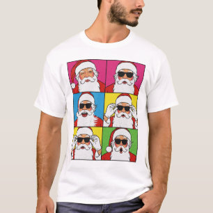 Cool Santa Claus Pop Art with Sunglasses - Retro C T-Shirt