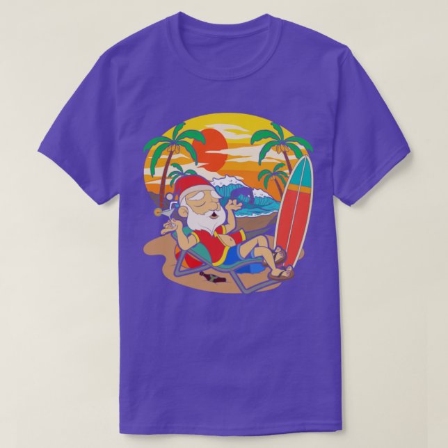 Cool Santa Claus Sunset Tropical Hawaiian Xmas Chr T-Shirt (Design Front)