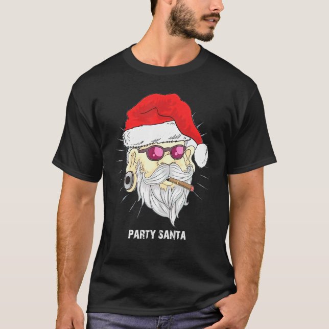 Cool Santa Claus Wearing Glasses Smoking Cigars T-Shirt (Front)