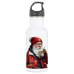 Cool Santa Drinking Iced Coffee Christmas Art 532 Ml Water Bottle