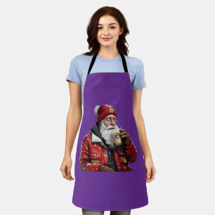 Cool Santa Drinking Iced Coffee Christmas Art Apron