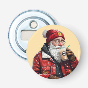 Cool Santa Drinking Iced Coffee Christmas Art Bottle Opener