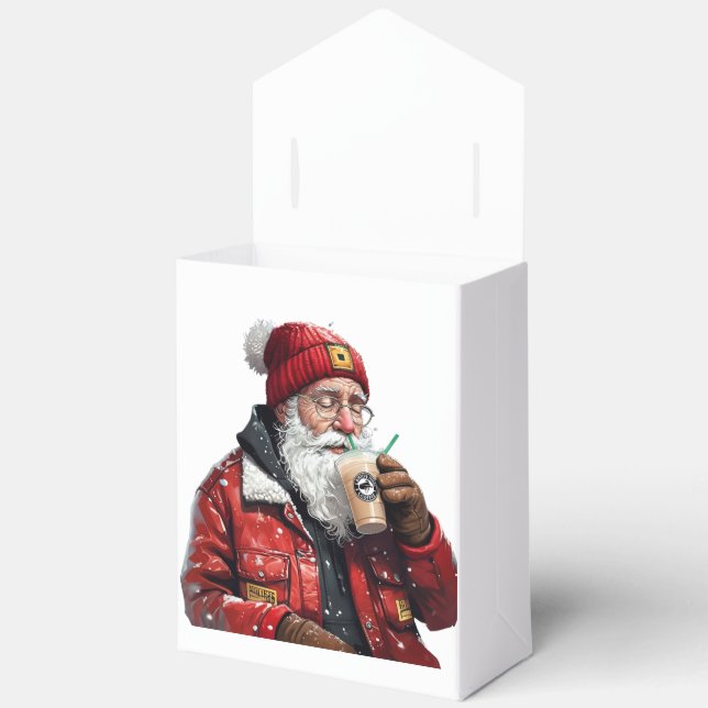 Cool Santa Drinking Iced Coffee Christmas Art Favour Box (Open)