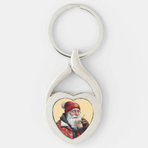 Cool Santa Drinking Iced Coffee Christmas Art Key Ring