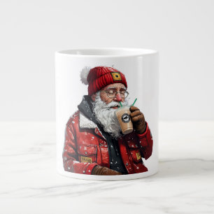 Cool Santa Drinking Iced Coffee Christmas Art Large Coffee Mug