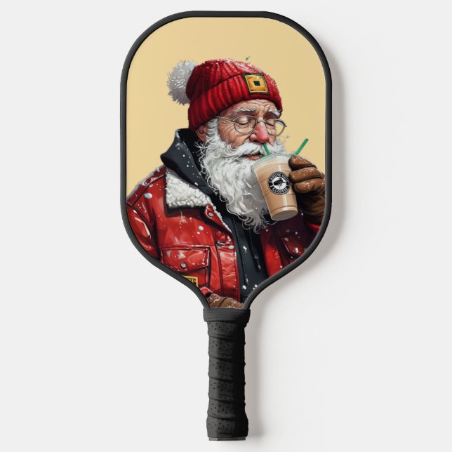 Cool Santa Drinking Iced Coffee Christmas Art Pickleball Paddle (Front)