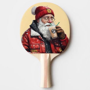 Cool Santa Drinking Iced Coffee Christmas Art Ping Pong Paddle