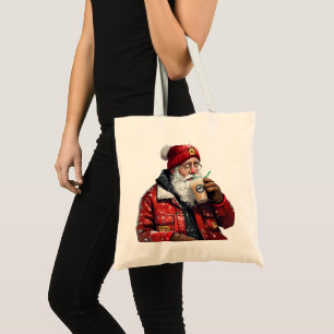 Cool Santa Drinking Iced Coffee Christmas Art Tote Bag