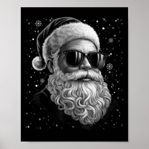 Cool Santa Face Beard & Gles Christmas Funny M Poster