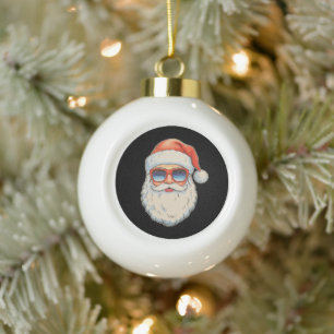 Cool Santa Face Retro Xmas Sunglasses Christmas Ceramic Ball Christmas Ornament