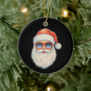 Cool Santa Face Retro Xmas Sunglasses Christmas Ceramic Ornament