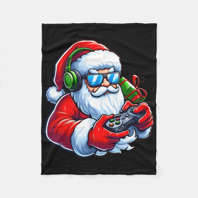 Cool Santa Gamer Controller Gaming Video Game Chri Fleece Blanket (Front)