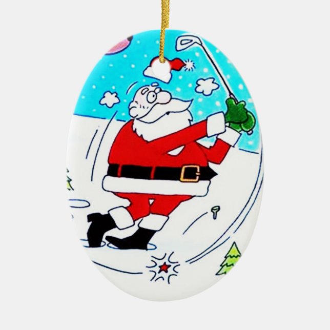 ***COOL SANTA GOLFING*** CERAMIC ORNAMENT (Front)