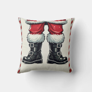 Cool Santa in Black Boots Christmas Holiday Cushion