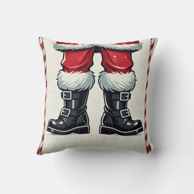 Cool Santa in Black Boots Christmas Holiday  Cushion (Back)