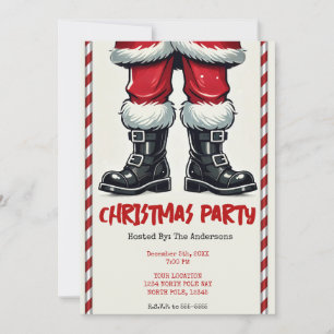 Cool Santa in Black Boots Christmas Holiday Party Invitation