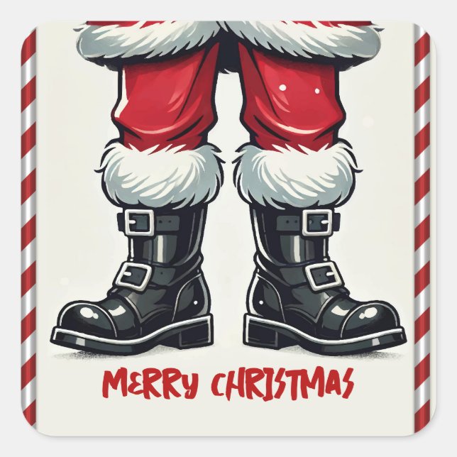 Cool Santa in Black Boots Christmas Holiday Party Square Sticker (Front)