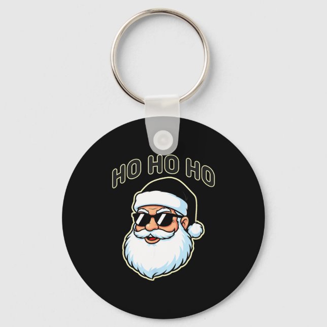 Cool Santa In Black Hat Sungles Graphic 2  Key Ring (Front)