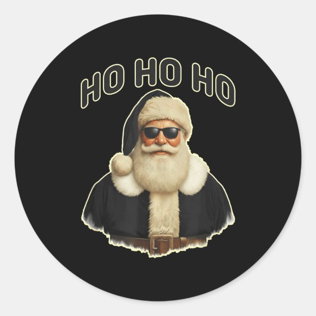Cool Santa In Black Hat Sungles Graphic  Classic Round Sticker (Front)
