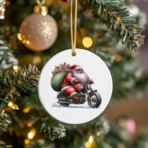 Cool Santa on a Motorcycle Customised Ceramic Ornament