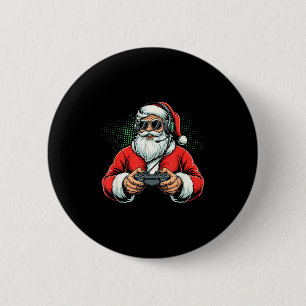 Cool Santa Playing Video Games Christmas Gamer Boy 6 Cm Round Badge