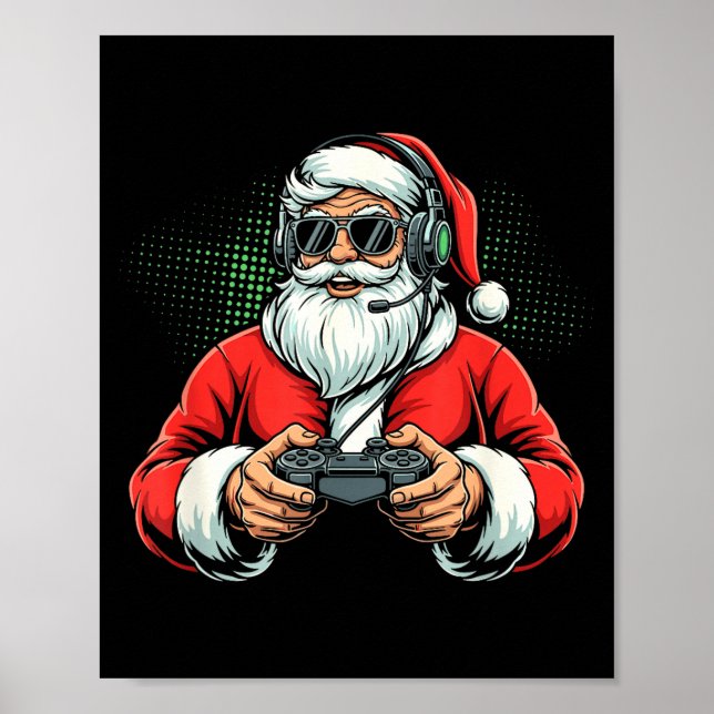 Cool Santa Playing Video Games Christmas Gamer Boy Poster (Front)