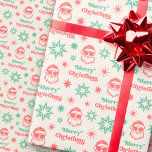 Cool Santa retro Merry Christmas pale red green Wrapping Paper<br><div class="desc">Wrapping paper featuring a cool Santa Claus wearing sunglasses and the text Merry Christmas in a retro style font surrounded by retro stars. Pale red and green on a light cream ivory coloured background.</div>