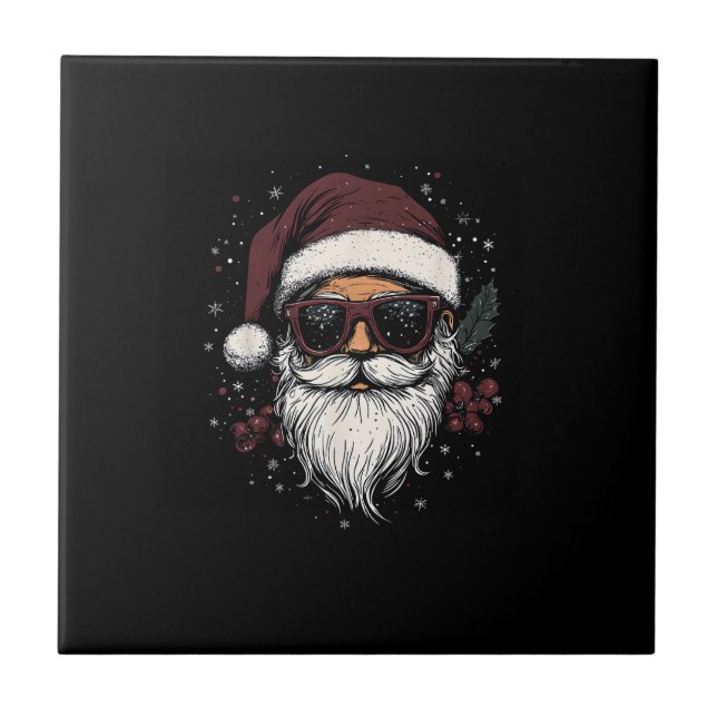 Cool Santa with Sunglasses Christmas Ceramic Tile (Front)
