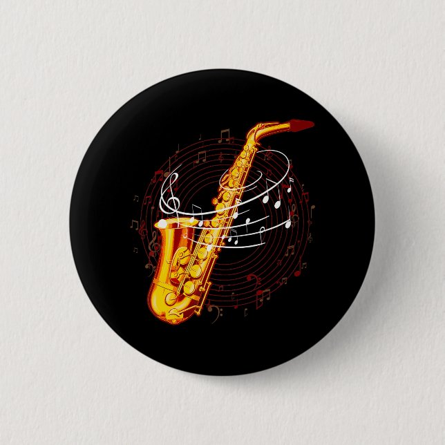 Cool Saxophone For Jazz Music Notes Musician Sax 6 Cm Round Badge (Front)