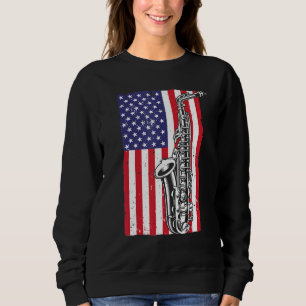 Cool Saxophone For Men Women American Flag Jazz Mu Sweatshirt