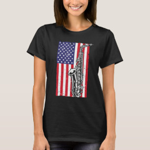 Cool Saxophone For Men Women American Flag Jazz Mu T-Shirt