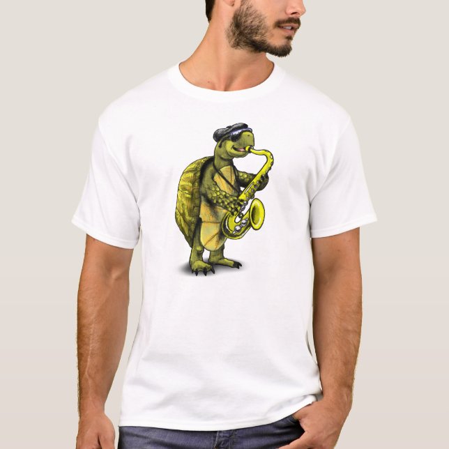 Cool Saxophone Playing Turtle T-Shirt (Front)