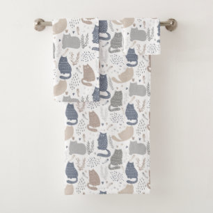 Cool Scandinavian Style Cats Bath Towel Set