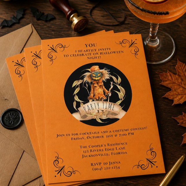 Cool Scarecrow Halloween Party Invite (Creator Uploaded)