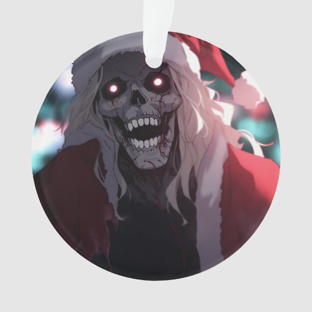 Cool Scary Creepy Skull Santa Claus Xmas Ornament (Front)